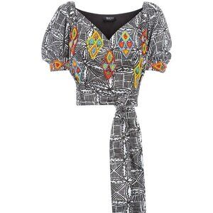 Revolve All Things Mochi Malika  Top Size Medium Crop Embellished Beaded Cotton